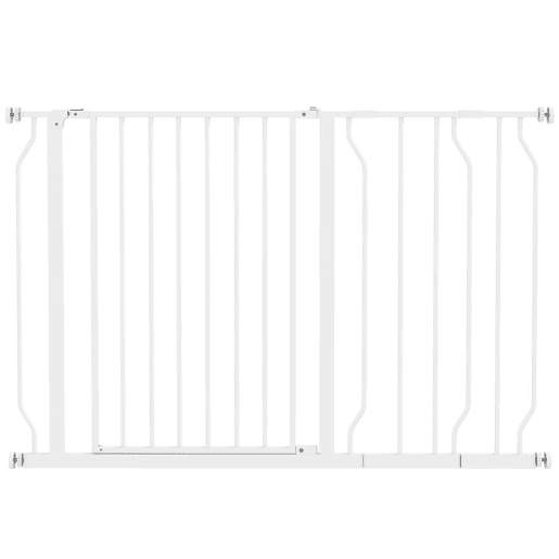 PawHut Barreira de Segurança para Cães Extensível para Escadas e Portas 75-115cm com 2 Extensões e 10-20cm Montagem a Pressão Aço Altura 76cm Branco