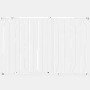 PawHut Barreira de Segurança para Cães Extensível para Escadas e Portas 75-115cm com 2 Extensões e 10-20cm Montagem a Pressão Aço Altura 76cm Branco