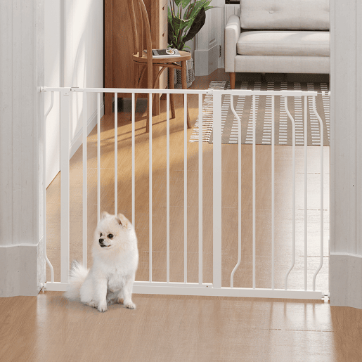 PawHut Barreira de Segurança para Cães Extensível para Escadas e Portas 75-115cm com 2 Extensões e 10-20cm Montagem a Pressão Aço Altura 76cm Branco
