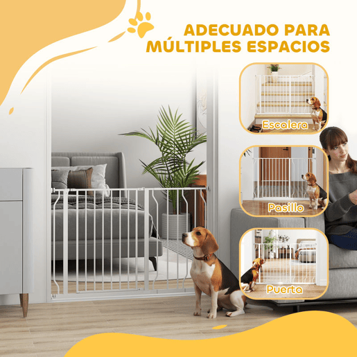 PawHut Barreira de Segurança para Cães Extensível para Escadas e Portas 75-115cm com 2 Extensões e 10-20cm Montagem a Pressão Aço Altura 76cm Branco
