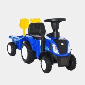 HOMCOM Trator para Crianças de 12-36 Meses com Reboque Removível Carro Andador com Buzina Farol Pá e Ancinho Carga 25kg 91x29x44cm Azul
