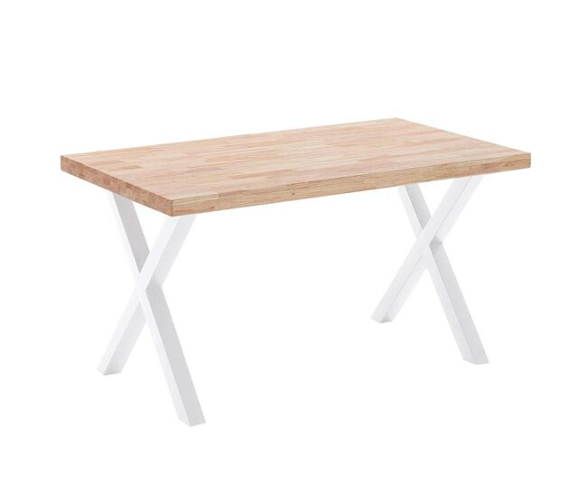 Mesa de comedor fija con patas metálicas en blanco y roble salvaje 140x80cm X-Loft Roble salvaje - Blanco 140x80 cm