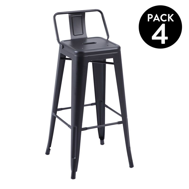 Pack 4 taburetes altos en chapa de acero en negro 30x33 cm tolix negro 33 x 93 x cm