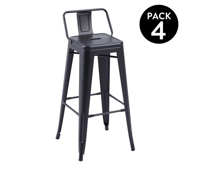 Pack 4 taburetes altos en chapa de acero en negro 30x33 cm tolix negro 33 x 93 x cm