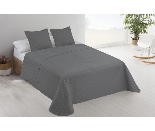 Colcha lisa + cojines acolchada belmonte cama 90 gris 180x260cm