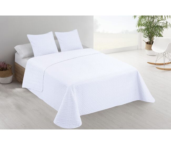 Colcha lisa + cojines acolchada belmonte cama 105 blanco 200x260cm