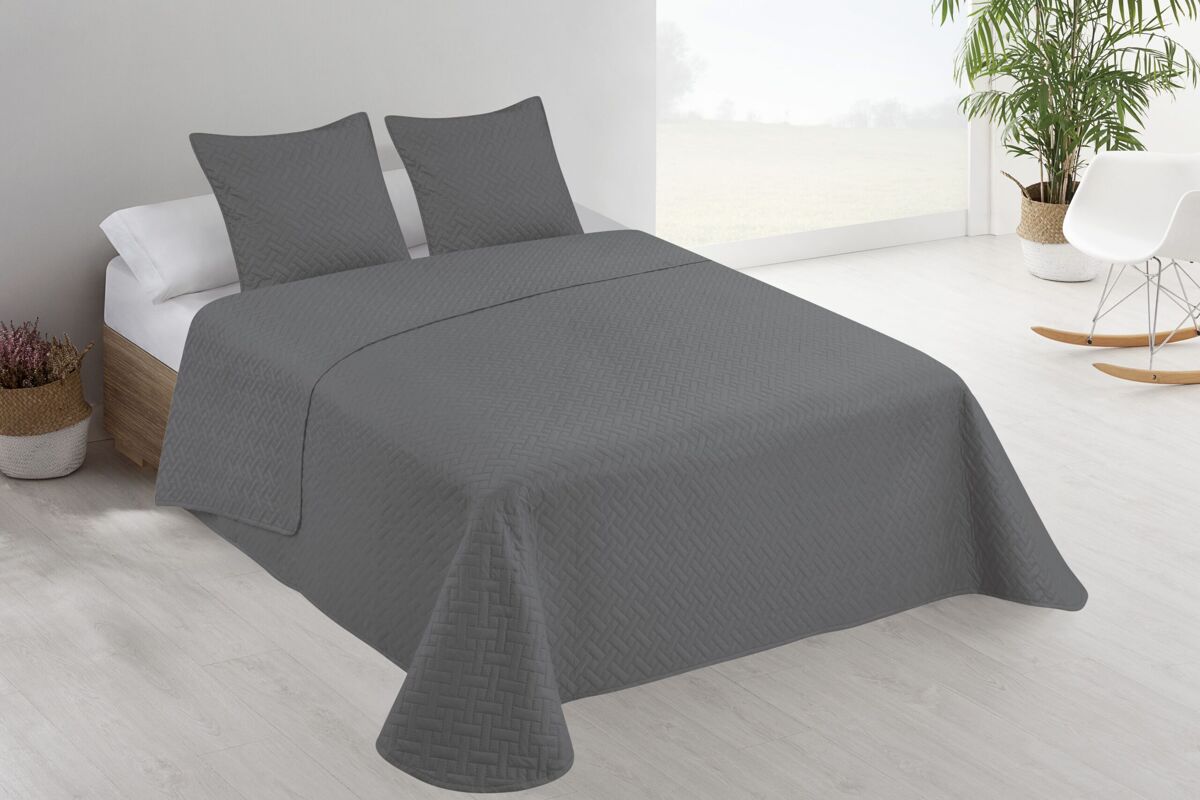 Colcha lisa + cojines acolchada belmonte cama 135 gris 235x260cm