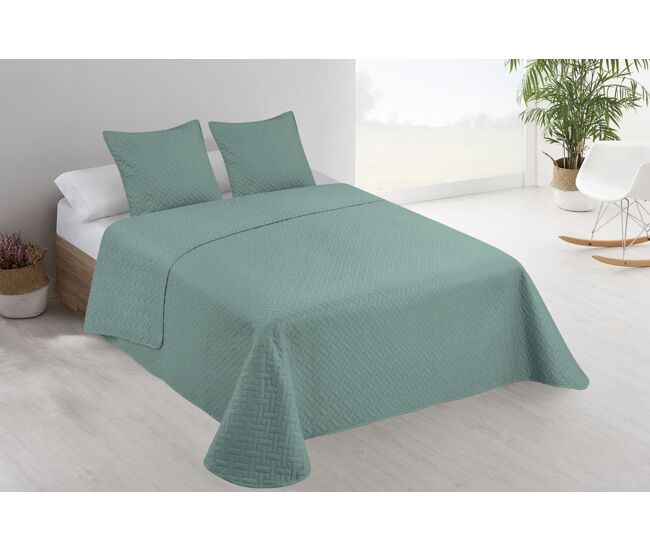 Colcha lisa + cojines acolchada belmonte cama 150 verde 250x260cm