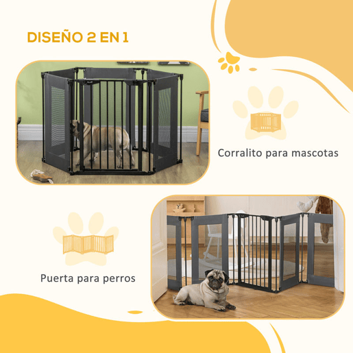 PawHut Parque Dobrável para Cães de 6 Painéis Barreira de Segurança para Animais de Estimação com Tecido de Oxford Sistema de Fechamento Automático para Cães 117x103x74cm Preto