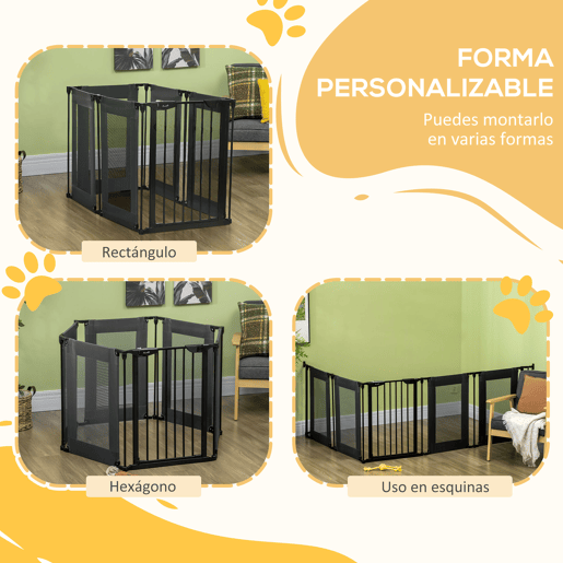 PawHut Parque Dobrável para Cães de 6 Painéis Barreira de Segurança para Animais de Estimação com Tecido de Oxford Sistema de Fechamento Automático para Cães 117x103x74cm Preto
