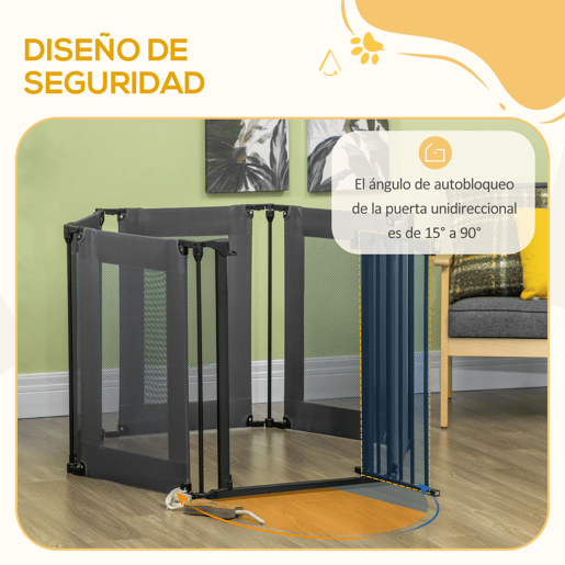 PawHut Parque Dobrável para Cães de 6 Painéis Barreira de Segurança para Animais de Estimação com Tecido de Oxford Sistema de Fechamento Automático para Cães 117x103x74cm Preto