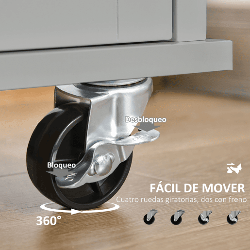 HOMCOM Carrinho de Cozinha com Rodas Carrinho de Cozinha Multiuso com 2 Gavetas 3 Portas Prateleiras Ajustáveis e Barra para Sala de Jantar 121x46x91cm Cinza e Madeira