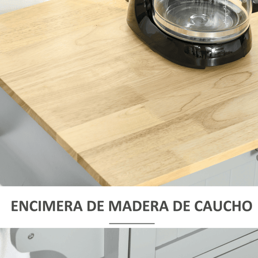HOMCOM Carrinho de Cozinha com Rodas Carrinho de Cozinha Multiuso com 2 Gavetas 3 Portas Prateleiras Ajustáveis e Barra para Sala de Jantar 121x46x91cm Cinza e Madeira
