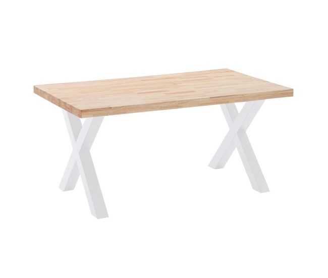 Mesa de comedor fija con patas metálicas en blanco y roble salvaje 160x90cm X-Loft Roble salvaje - Blanco 160x90 cm