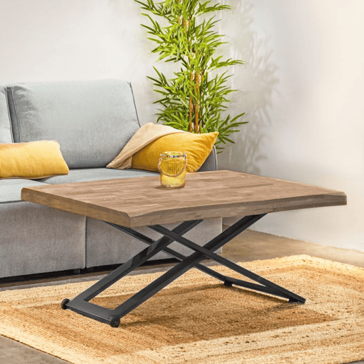 Mesa de centro elevatória Lada Fit Carvalho Mel - Preto 120 x 76 x 80 cm