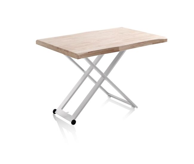 Mesa de centro elevable con patas metálicas en blanco y roble 120x49-76 cm lada fit blanco - roble 120 x 76 x cm