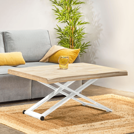 Mesa de centro elevatória Lada Fit Branco - Carvalho 120 x 76 x 80 cm