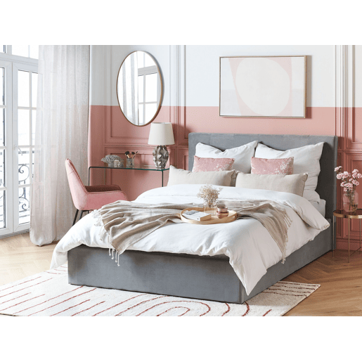 Cama baú Veludo LORIENT 140 x 200 cm Cinzento claro