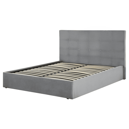 Cama baú Veludo LORIENT 140 x 200 cm Cinzento claro