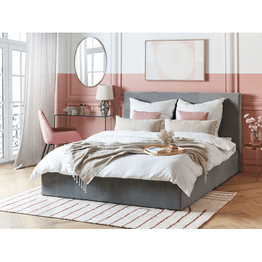 Cama baú Veludo LORIENT 160 x 200 cm Cinzento claro