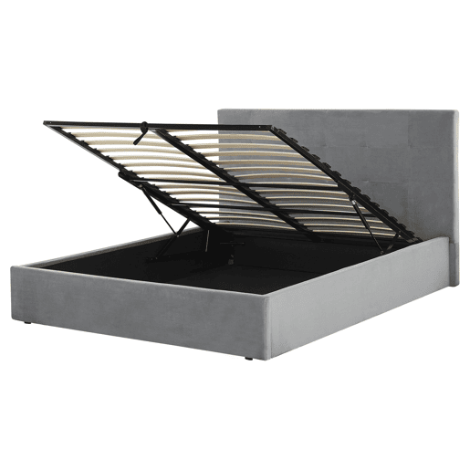 Cama baú Veludo LORIENT 160 x 200 cm Cinzento claro