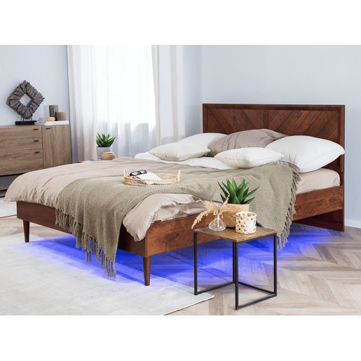 Cama com LED MIALET 140 x 200 cm Castanho escuro