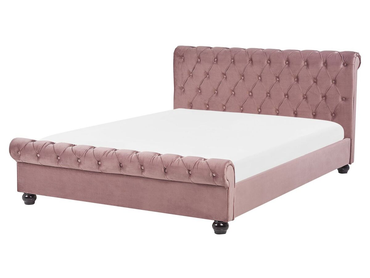 Beliani Cama de agua Terciopelo AVALLON 192x233 Rosa