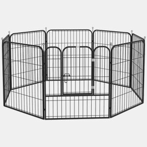 PawHut Parque para Cães 8 Varas 79x79cm Esquadra Dobrável com Porta e Dupla Trava Preto