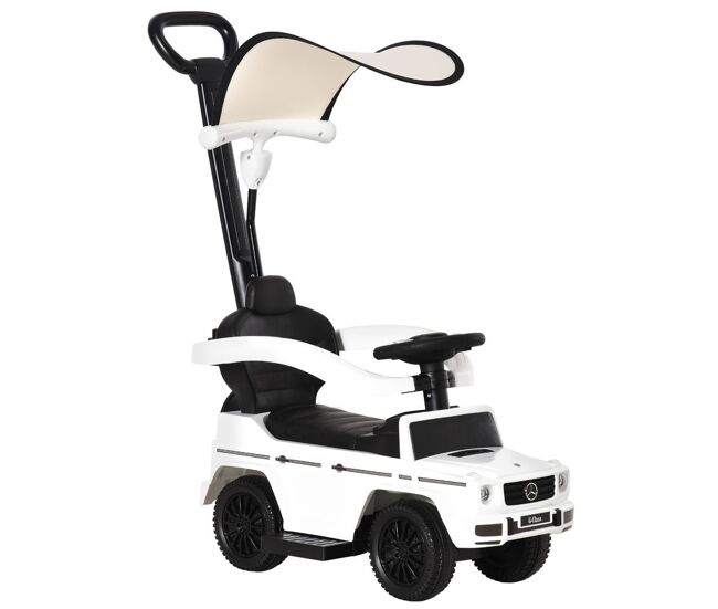 Homcom correpasillos para niños con licencia mercedes g350 coche correpasillos para bebés de 1-3 años con bocina capota extraíble y barandilla carga 25 kg 85,5x40,5x95 cm blanco