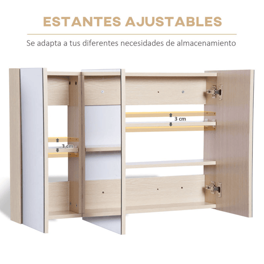 kleankin Armário Casa de Banho com Espelho Móvel Casa de Banho com Espelho 3 Portas e Prateleiras Ajustáveis Estilo Moderno 90x60x13,5 cm Carvalho