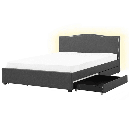 Cama com gavetas de arrumação Tecido MONTPELLIER 180 x 200 cm LED Cinzento escuro