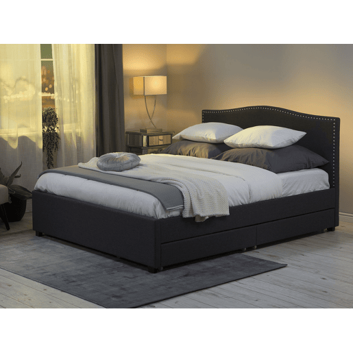 Cama com gavetas de arrumação Tecido MONTPELLIER 180 x 200 cm LED Cinzento escuro