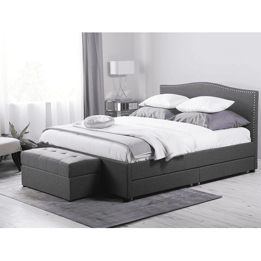 Cama com gavetas de arrumação Tecido MONTPELLIER 180 x 200 cm LED Cinzento escuro
