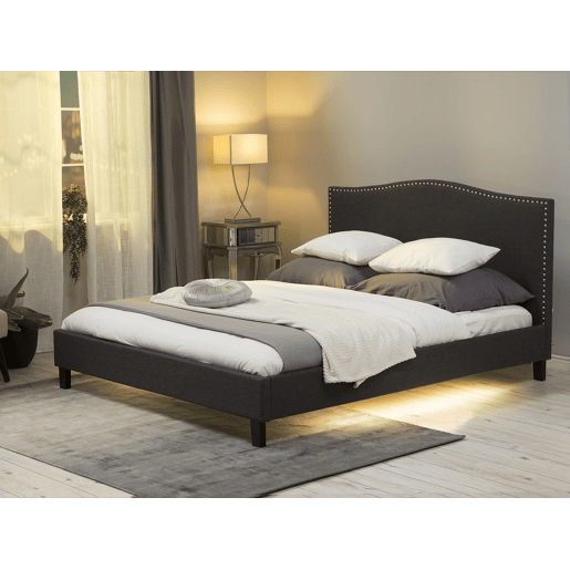 Cama Tecido MONTPELLIER 180 x 200 cm LED Branco