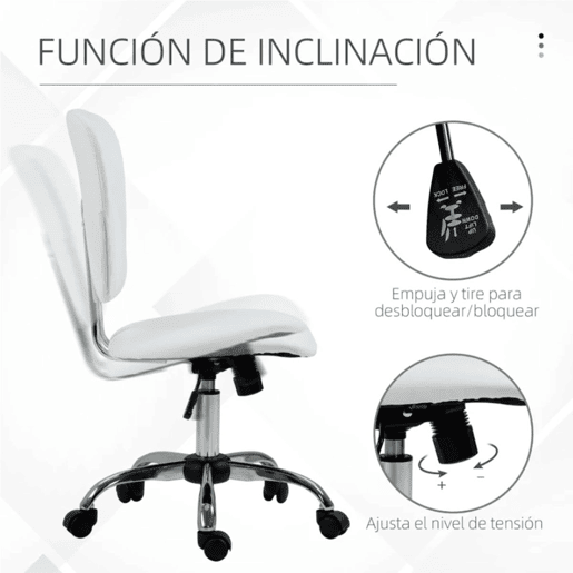 Vinsetto Cadeira de Escritório Cadeira de Escritório Giratória de Couro PU com Altura Ajustável e Função Basculante para Estúdio Dormitório Carga Máxima 120 kg 50x54x87,5-96,5 cm Branco
