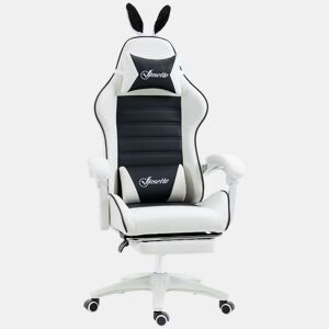 Vinsetto Cadeira Gaming Profissional Cadeira Gamer Giratória de Couro PU com Altura Ajustável Inclinável 135° Apoio para a Cabeça e Apoio para os Pés para Escritório 65x63x136-142 cm Branco e Preto