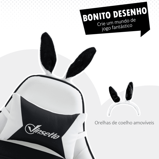 Vinsetto Cadeira Gaming Profissional Cadeira Gamer Giratória de Couro PU com Altura Ajustável Inclinável 135° Apoio para a Cabeça e Apoio para os Pés para Escritório 65x63x136-142 cm Branco e Preto