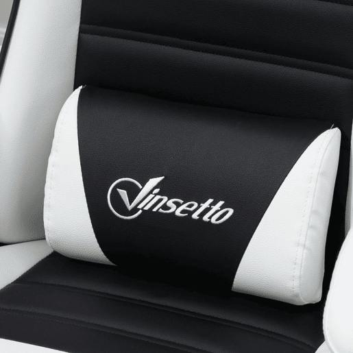 Vinsetto Cadeira Gaming Profissional Cadeira Gamer Giratória de Couro PU com Altura Ajustável Inclinável 135° Apoio para a Cabeça e Apoio para os Pés para Escritório 65x63x136-142 cm Branco e Preto