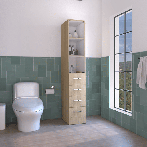 Armário de casa de banho Vanguard, com quatro gavetas 17.56CM P X 30.4CM C X 173.45CM L X 173.45CM A Rovere  Branco