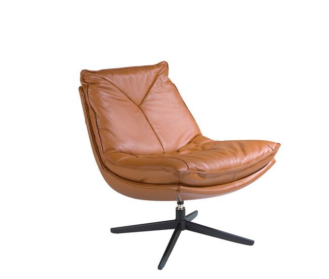 Sillón giratorio tapizado en piel de origen vacuno. estructura de patas en acero macizo pintado en epoxy color negro.