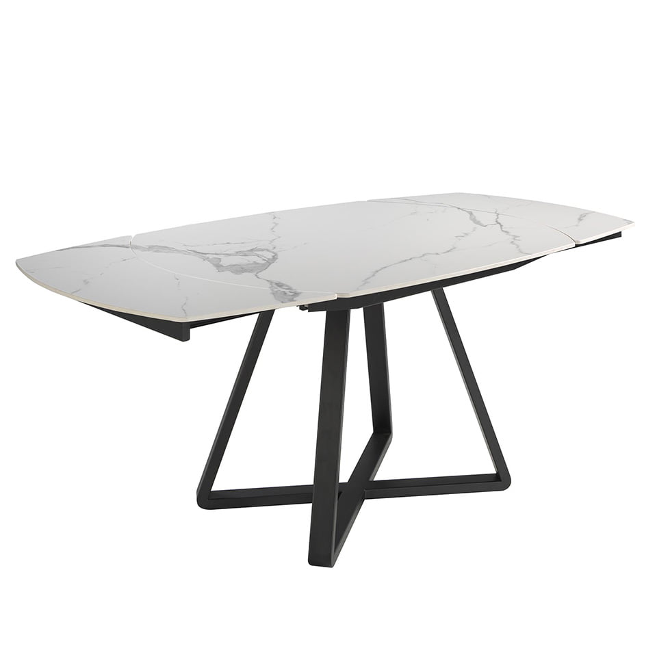 ANGEL CERDA Mesa comedor extensible ovalada barril mármol porcelánico y acero negro 178x90