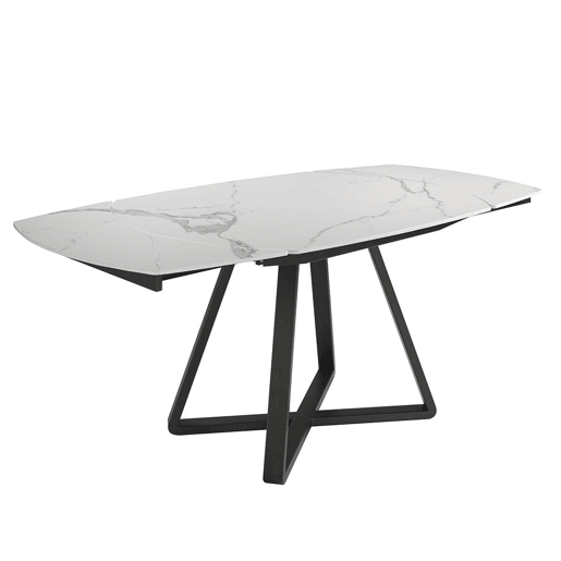 ANGEL CERDA Mesa de jantar extensível barril oval mármore porcelânico e aço preto