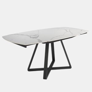 ANGEL CERDA Mesa de jantar extensível barril oval mármore porcelânico e aço preto