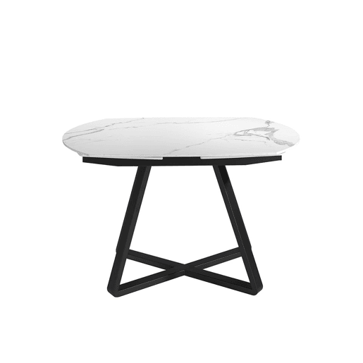 ANGEL CERDA Mesa de jantar extensível barril oval mármore porcelânico e aço preto
