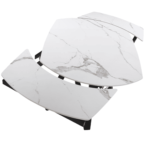 ANGEL CERDA Mesa de jantar extensível barril oval mármore porcelânico e aço preto