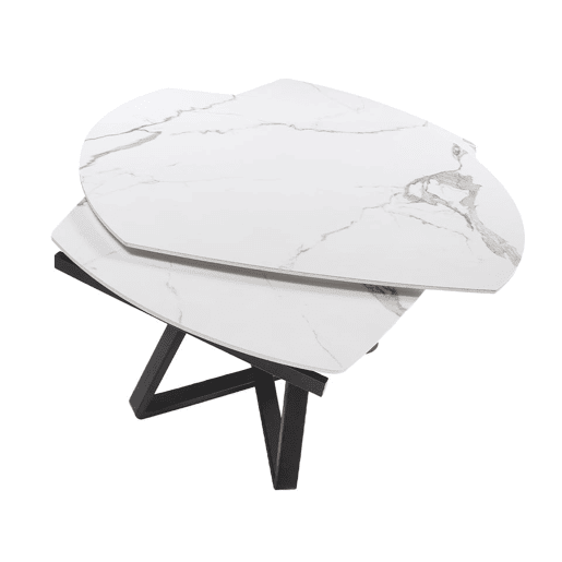 ANGEL CERDA Mesa de jantar extensível barril oval mármore porcelânico e aço preto