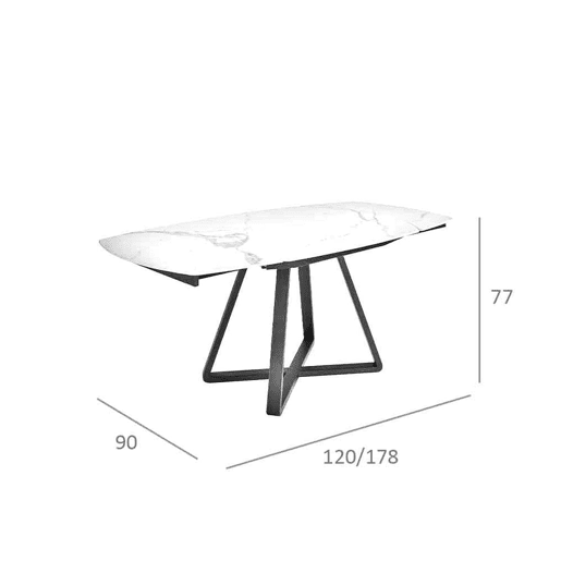 ANGEL CERDA Mesa de jantar extensível barril oval mármore porcelânico e aço preto