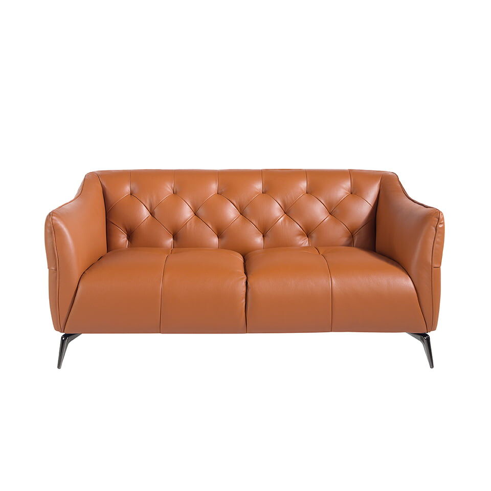 Sofá 2 plazas tapizado en capitoné con piel de origen vacuno