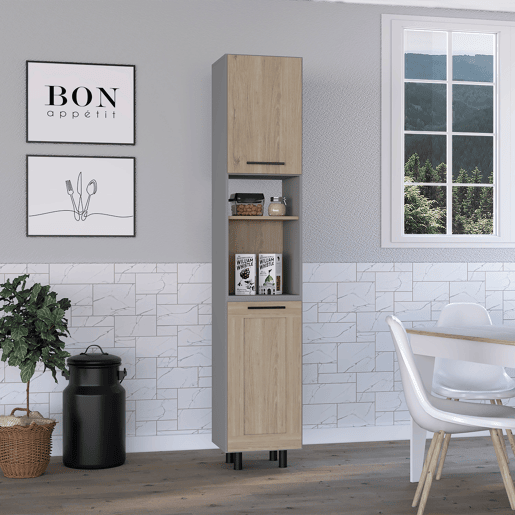 Despensa de cozinha alta Hasselt, com várias prateleiras 208,4 CM L X 13,75CM P X 15,75CM C Cinzento  Rovere