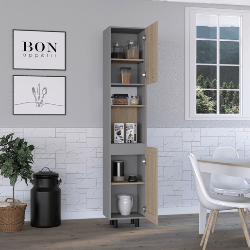 Despensa de cozinha alta Hasselt, com várias prateleiras 208,4 CM L X 13,75CM P X 15,75CM C Cinzento  Rovere